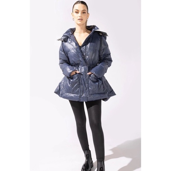 Popflex Pearl Peplum Puffer Jacket Coat Plus Sz 2X Navy